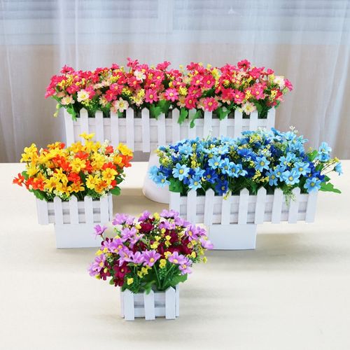 假花盆栽摆件栅栏花盆仿真花套装客厅节日摆设室内装饰品塑料花艺